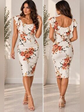 Cat & Jack White Strapless Floral Midi Dress with Peach Roses